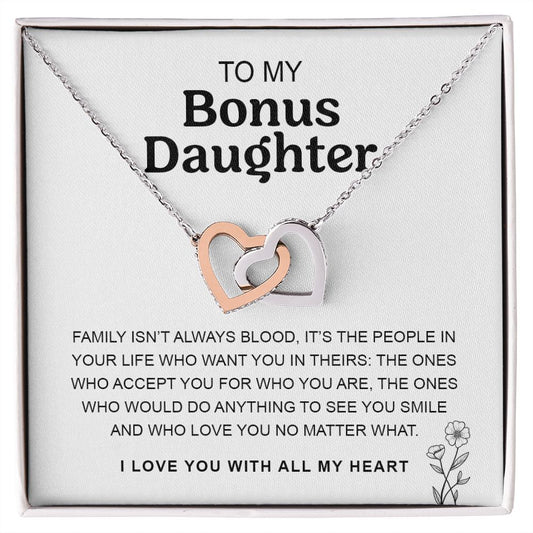 Bonus Daughter | Family Isn't Always Blood - Interlocking Hearts Necklace